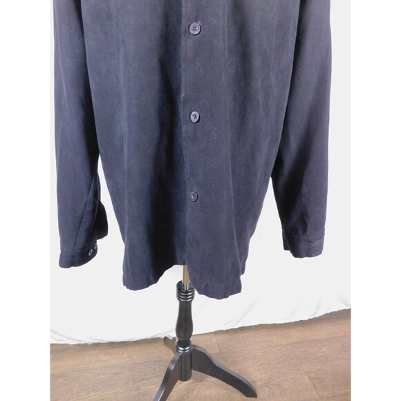 Bazzi Shirt Mens XL Navy Blue Long Sleeve Button Front Suede-Like Polyester - Picture 3 of 11